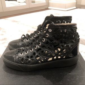 Authentic Chanel Laser Cut Hi Top Sneakers